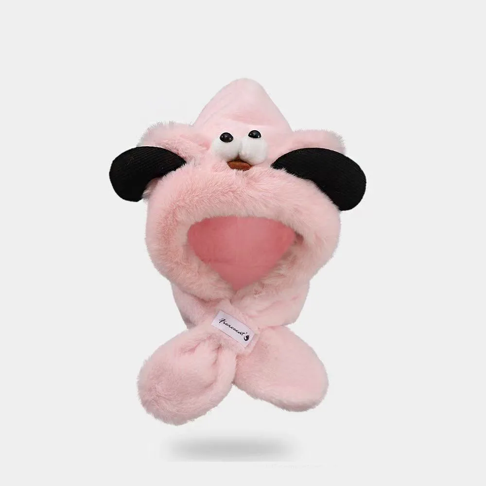 

Fashion Creative Cute Hooded Scarf Puppy Dog Ears Winter Warm Hat Funny Windproof Hat Scarf Set Girls
