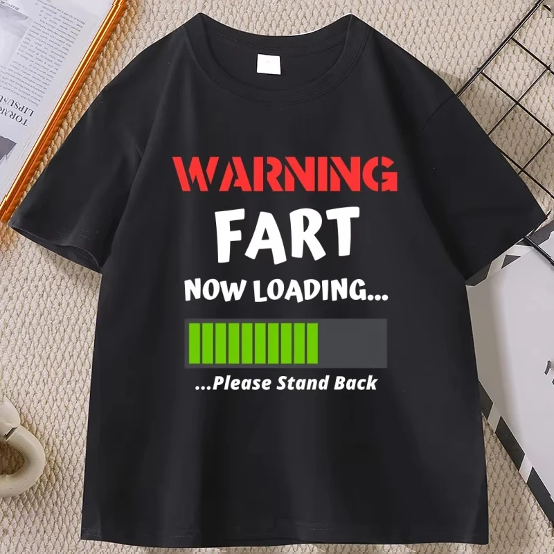 Funny Warning Fart Now Loading T Shirt Casual Round Neck Farter Graphic Tees Short Sleeve T-shirt Mens Clothing Tops