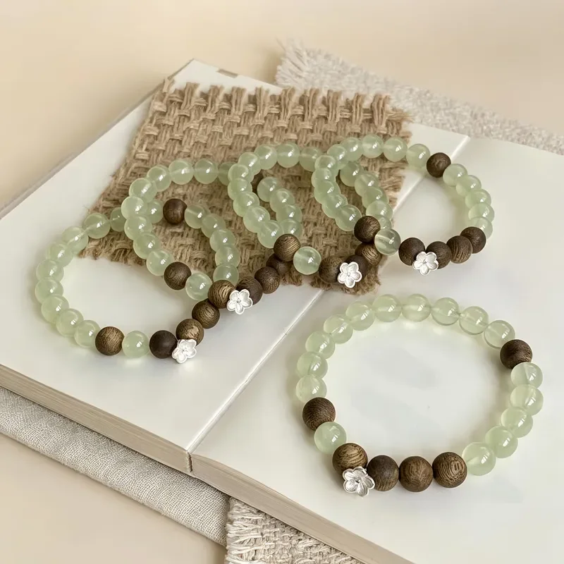 Natural grape stone Buddha bead bracelet women's light luxury high-end crystal bracelet simple Mori flower design jewelry