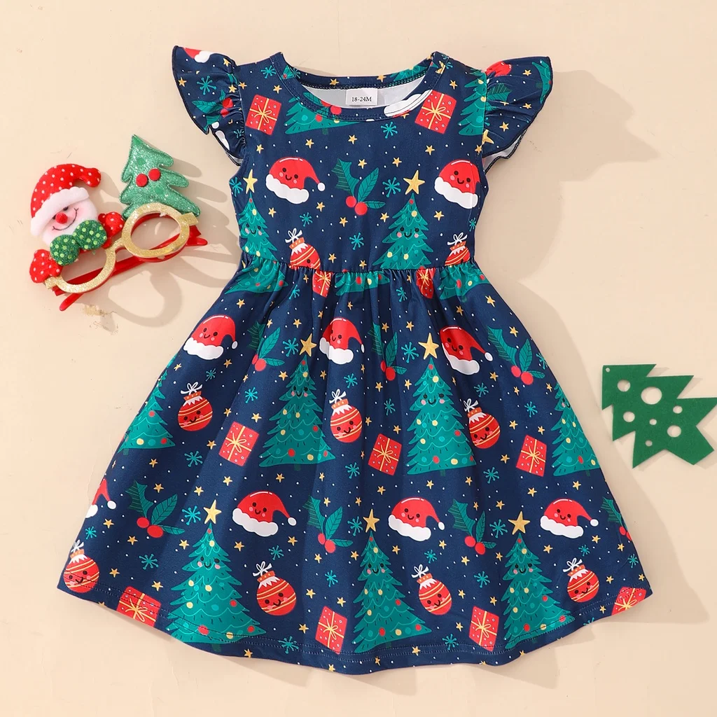 2024 Christmas Dress Kids Girl Clothes Summer Short Sleeve Baby Girls Dresses Christmas Clothing Set 1 2 3 4 5 6 7 8 Years