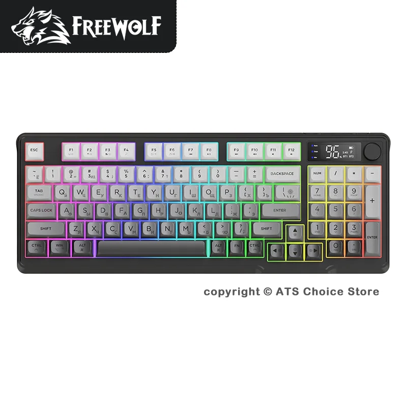 freewolf-m96-ワイヤレスゲーミングキーボード-96キー-スマートスクリーン-rgbバックライト-デュアルモード-bluetooth-24g-静音pbtキーキャップ-ノブ付き