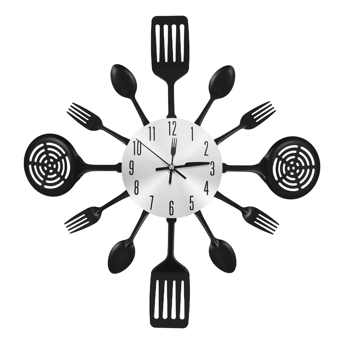 

A59T 16 Inch Large Kitchen Wall Clocks with Spoons and Forks,3D Tableware Wall Clock Room Home Decoration(Black)