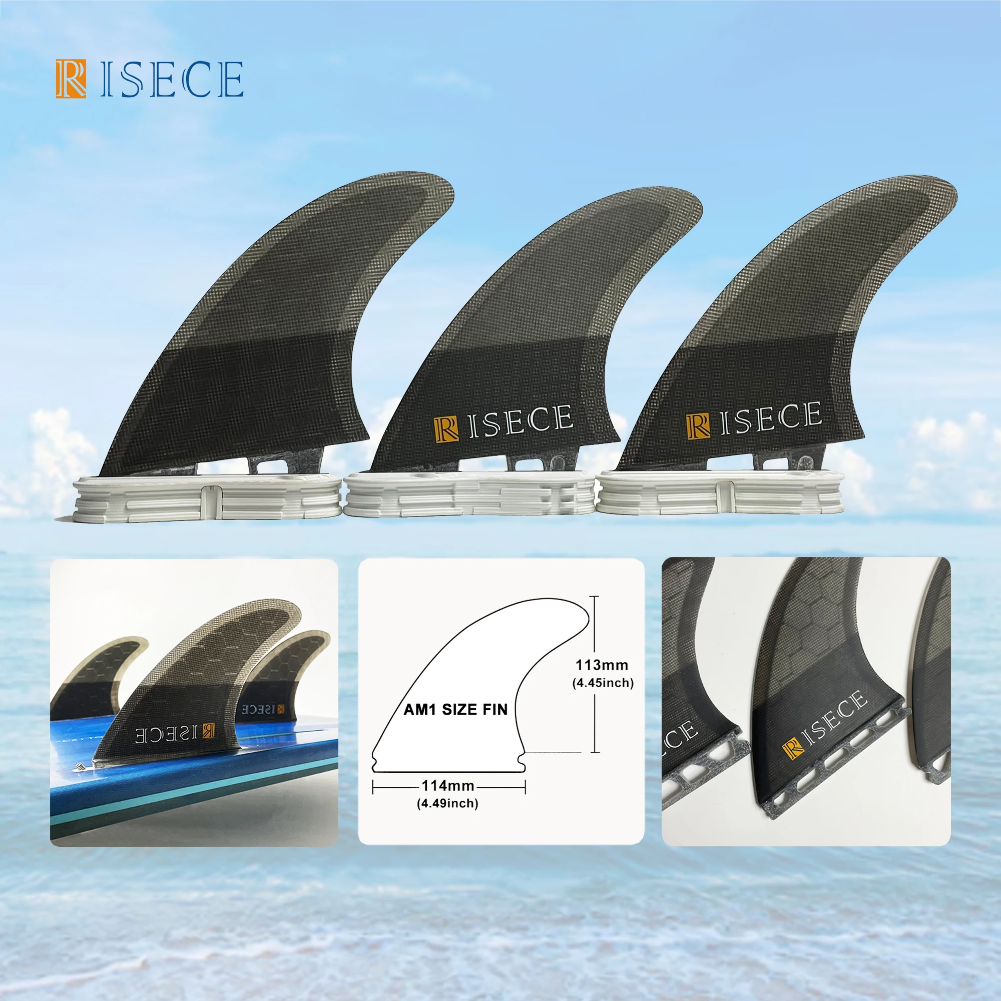

Wholesale Big Honeycomb Surfboard Fins AM1 Surfboard Fiberglass Fin Thruster Fin 3pcs/set for Surfing