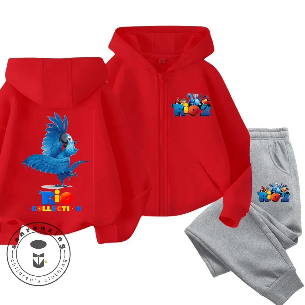 

4-14 Years Old Kids Rio Zipper Hoodies Sets Children's Cotton Autumn And Spring Long Sleeve Sweatshirts Trousers 2pcs Costume