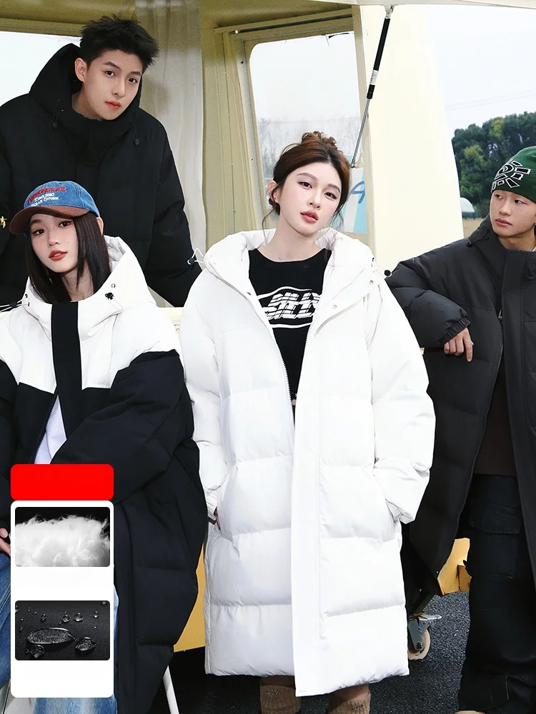 

Men's Mid-Length Hooded Thiened Cotton Jaet Winter Warm Waterproof Coat Couple Matching Loose Fit Casual CleanFit Sle