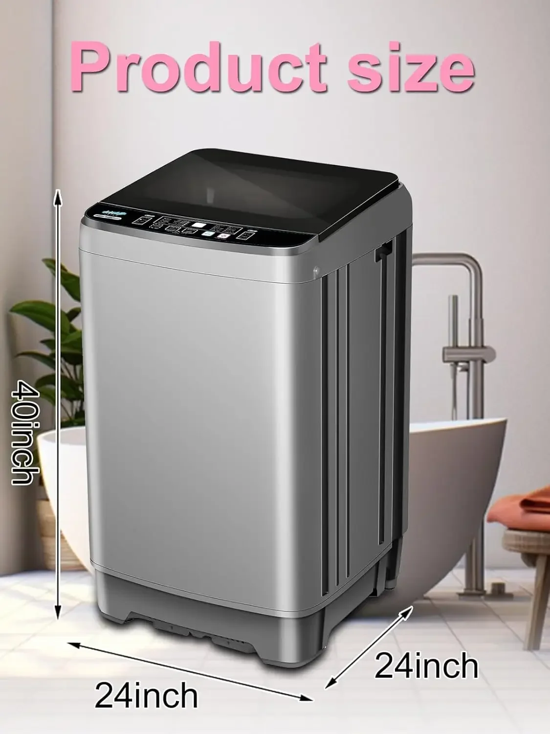 KRIBBLING Full Automatic Washing Machine with LED Display, 25 lbs Portable Washer Drain Pump, 10 Programs & 8 Water Levels Sele