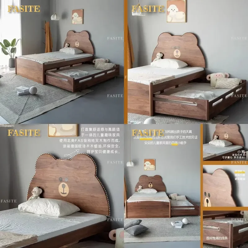 For North American Black Walnut Mother and Child Bed Double Layer Pull Out Multifunctional Cherry Wood High Low Bunk Bed