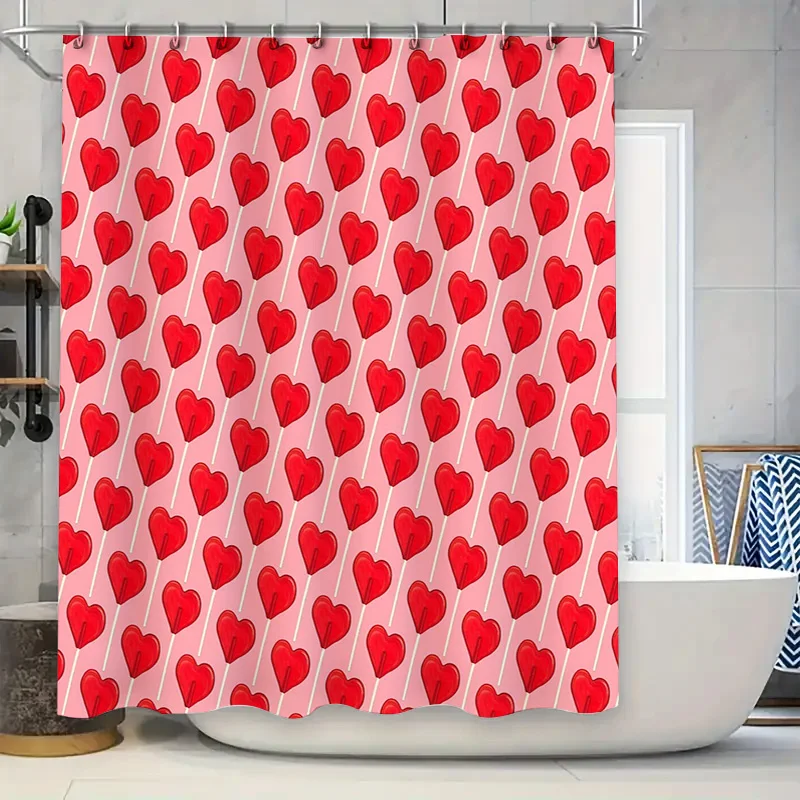 

Heart Pattern Shower Curtain Romantic Love Backdrop Valentine's Day Decor Bathroom Waterproof Fabric Shower Liner Vintage Style