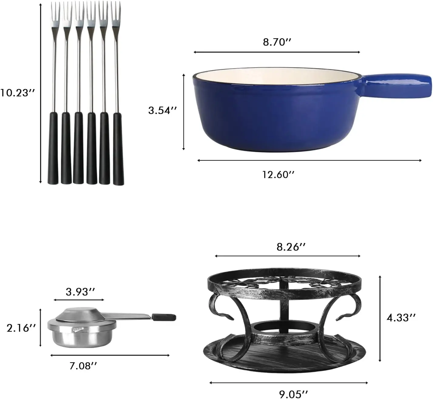 Zwitserse Traditionele Gietijzeren Kaasfondue-Potset, Campimg-Fondue-Set Voor Kaas, Vlees En Chocolade (Blauw)