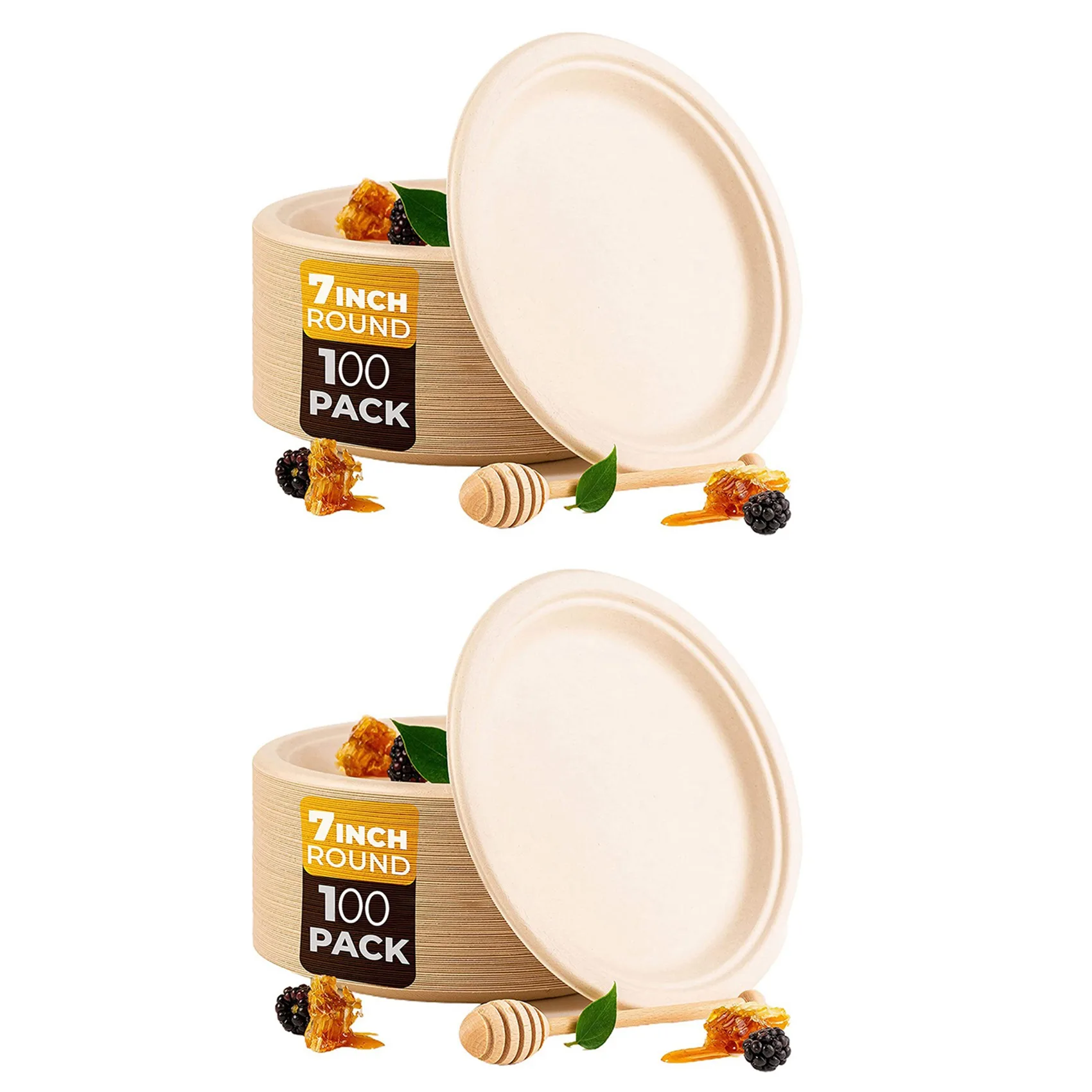 

200 упаковок, 7 дюймов, компостируемые одноразовые круглые бумажные тарелки Bagasse, биоразлагаемые волокна сахарной трости