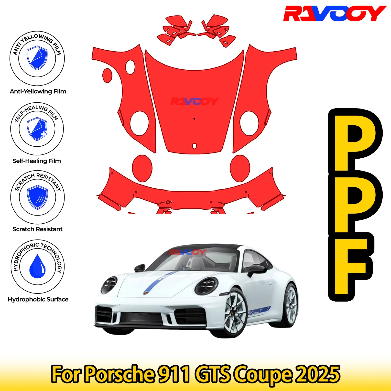 

For Porsche 911 GTS Coupe 2025 Glossy Matte Black Precut front PPF Kit Paint Protection Film