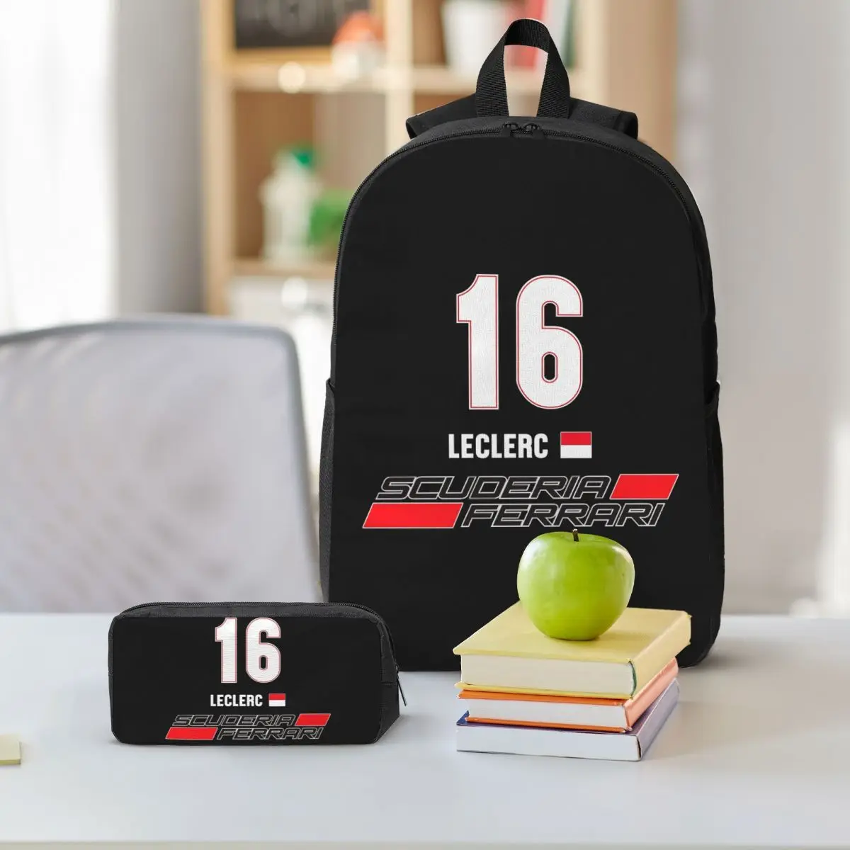Charles Leclerc 16 Racing Car Backpack Boys Girls BookBag School Bag Shoulder Bags 3ps Insulated Lunch Bag Pencil Case