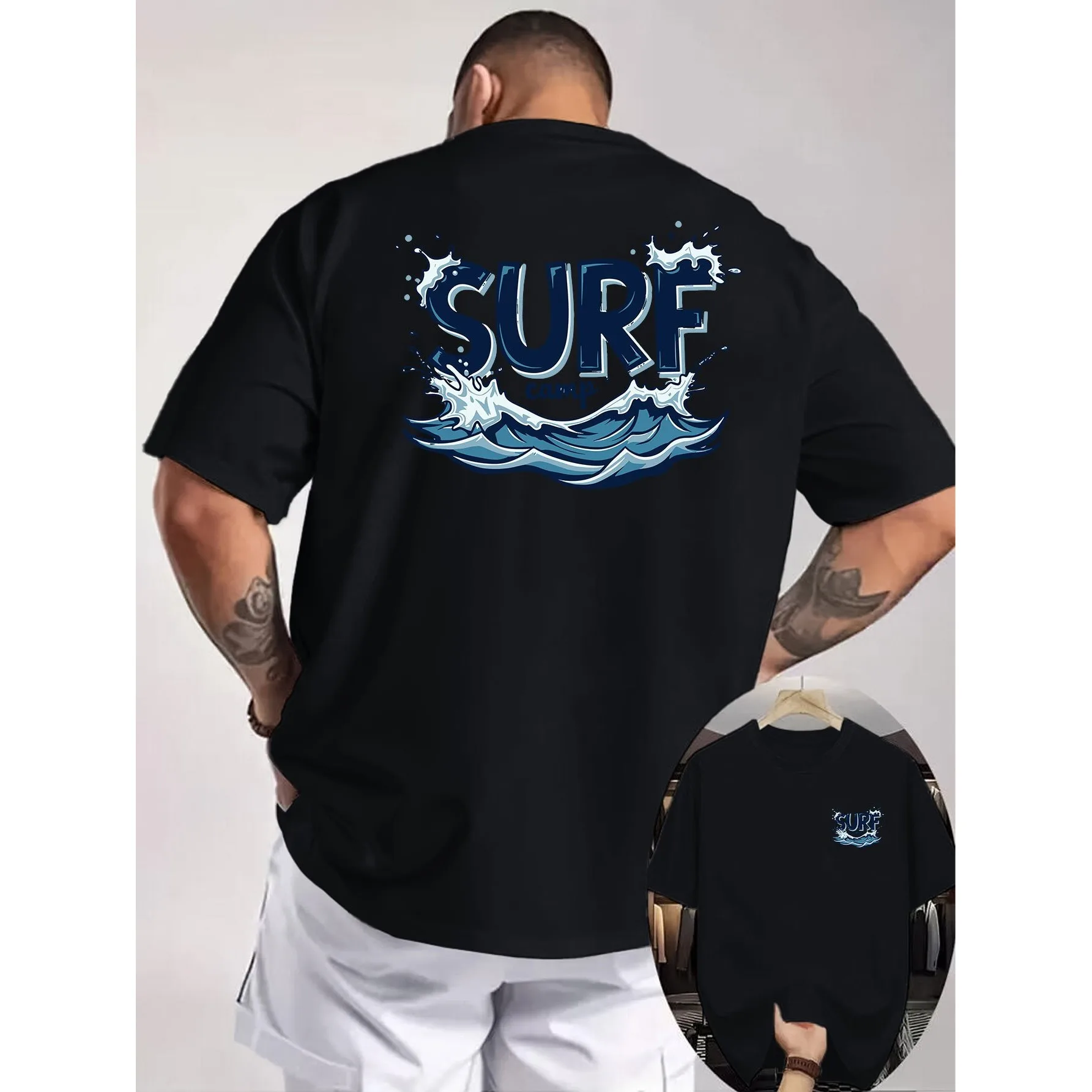 Surf Wave Graphic Men's Cotton T-Shirt Loose Fit Casual Short Sleeve Round Neck Tee
