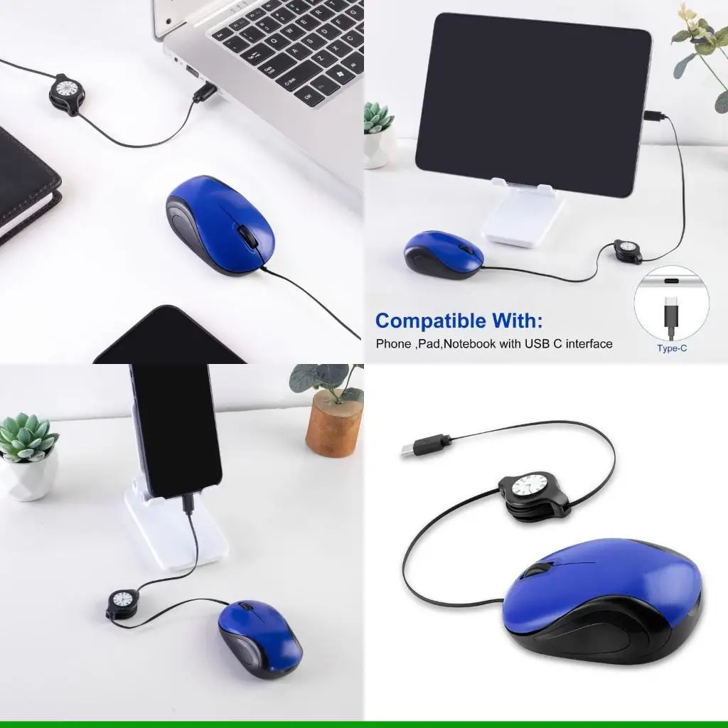 

U55C Corded Mouse Retractable Cable Small Pocket Mouse 1000DPI Optical Basic Mouse Compact Travel Mouse Mouse Corded for Laptop