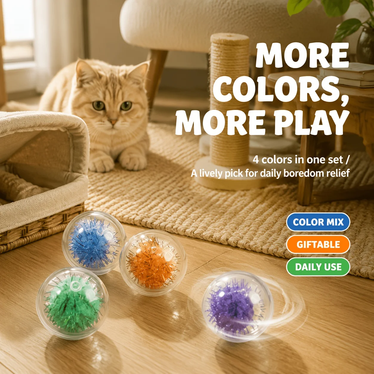 4pcs Cat sea urchin ball toy, pet throwing, teasing cat, self fun, relieving boredom, bite resistant and grinding toy
