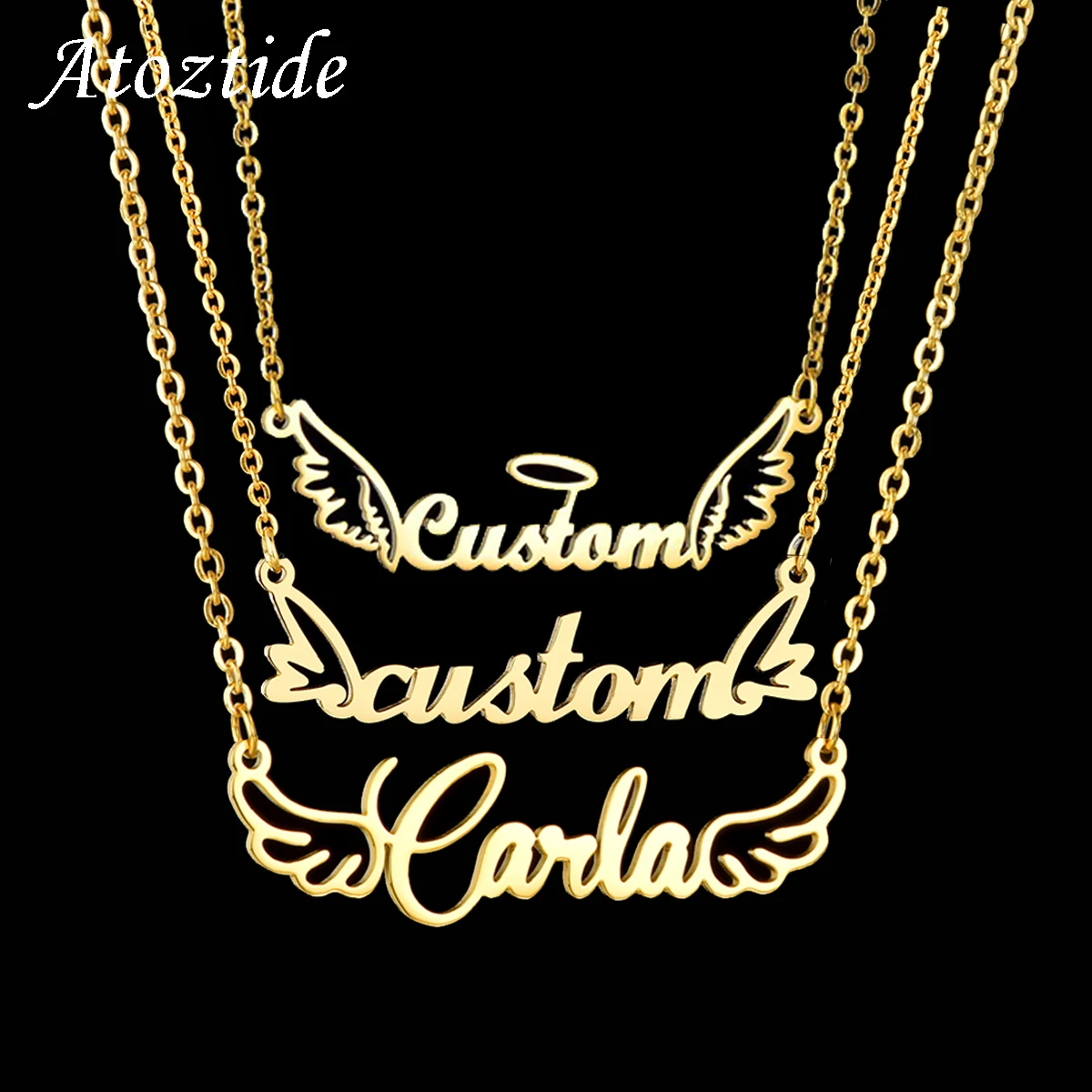 Atoztide New Personalized Custom Name Wing Necklaces Letters Stainless Butterfly Pendant Chain for Women Christmas Jewelry Gift