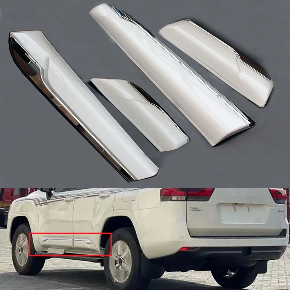 

Exterior Side Door Body Molding Cover Trim Strips For Toyota Land Cruiser 300 LC300 J300 2021 2022 White+Chrome Car Accessories