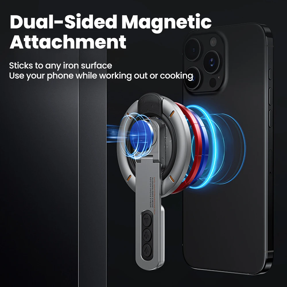 Elough Magnetic Back Mount Phone Holder Stress Relief Ring Clip Foldable Rotatable Portable Double-Sided Adhesive Lazy Man Stand