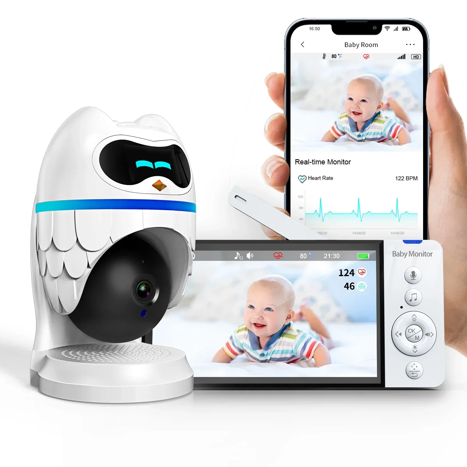 5 inch 720P HD Screens Two Way Audio Lullaby Night Vision Wireless Wifi APP Dual Video Mode Baby Monitors with camera