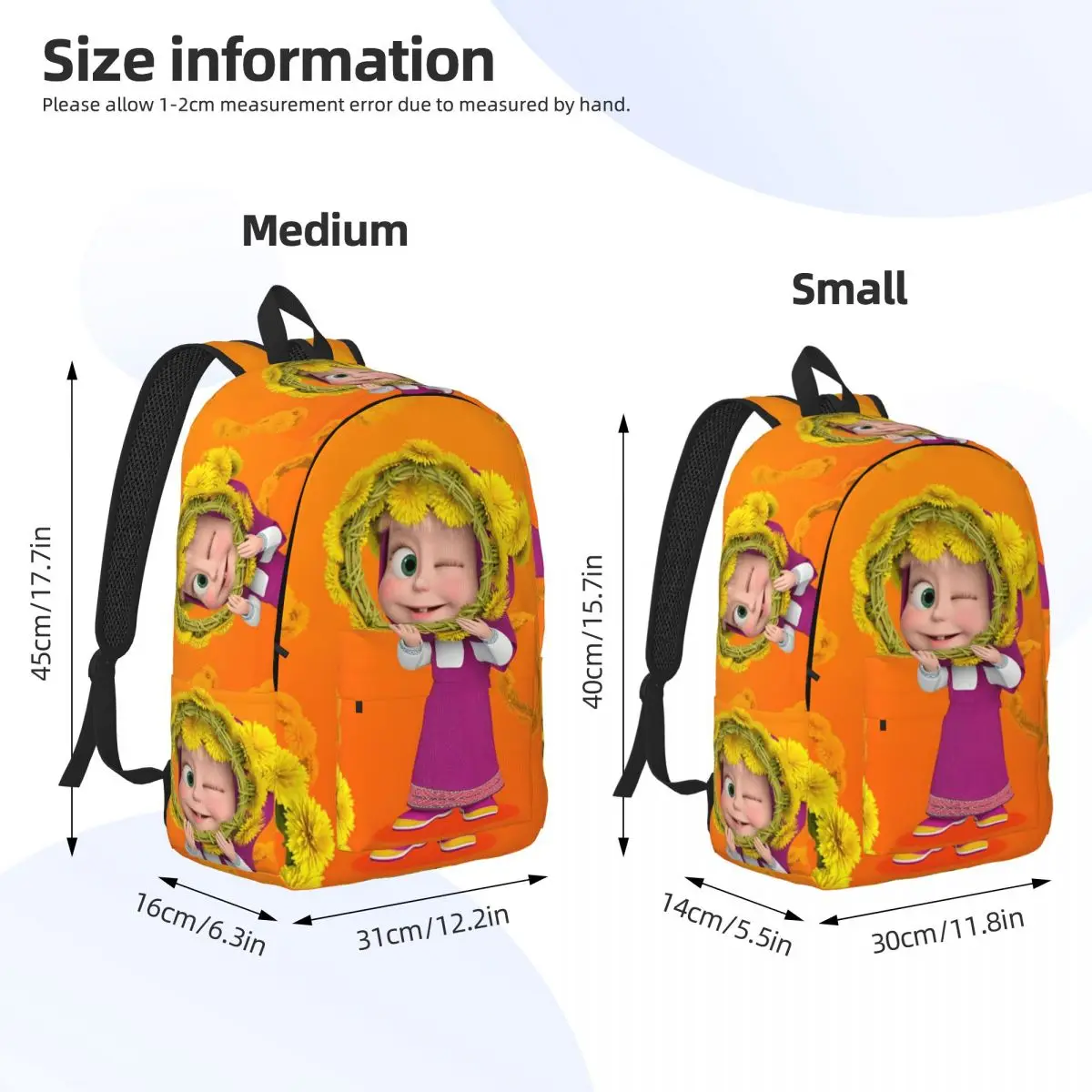 Bonito m-masha e urso mochila colorida primária do ensino médio estudante bookbag adolescentes mochila durável