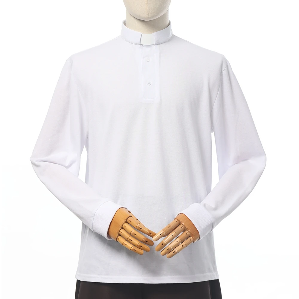 Camisa polo masculina com gola clero, manga comprida, pastor, ministro, pregador, sacerdote