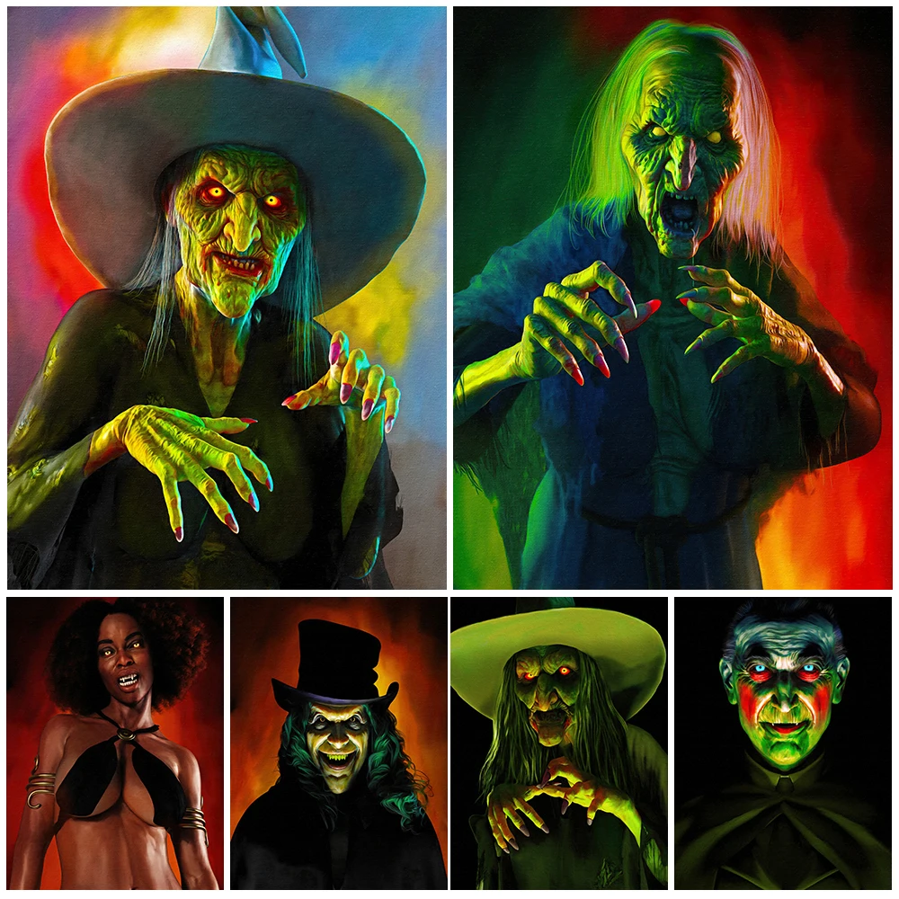 The Ugly Old Witch And The Count Of Vampirer Vintage Wall Art Canvas Painting Horrible Medusa Art Poster And Print Decoration