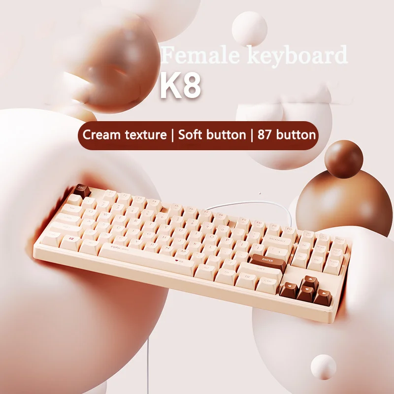 

K8 Wired Keyboard Cute Computer office keyboard 87 Keys Fashion Keypad for Business Home Quiet Gaming Luminous Girl Keypad