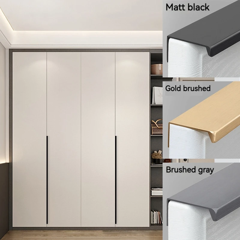 2PC Invisible Handle Without Punching, Aluminum Alloy Handle, High-end Drawer, Wardrobe, Cabinet Concealed Handle, Top Black