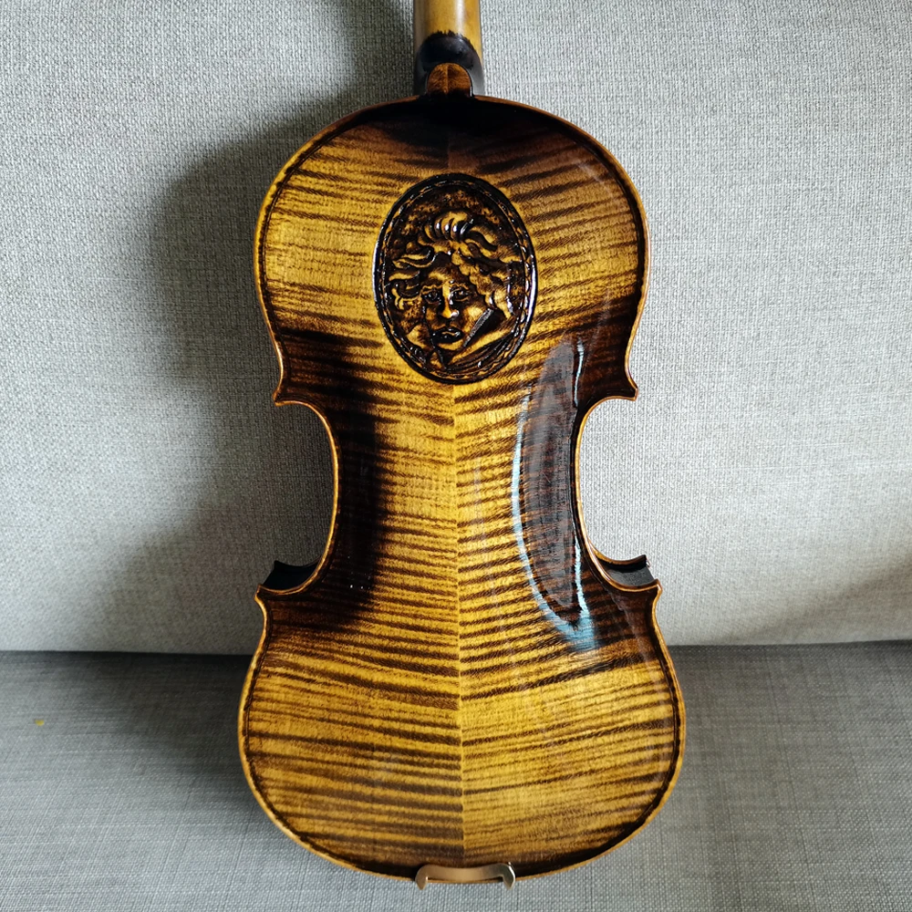 

100% hand carved Italian retro Oil Varnish Violin 4/4 brown Beethoven engraving Professional violino with case bow free shipping