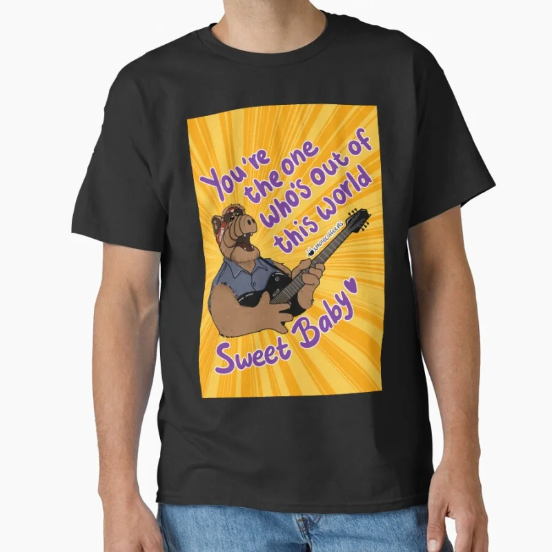 

Out of this world 80s Retro horror movie Alien tv show ALF 1986 scary halloween gift T shirt for cat lover Large size Tops