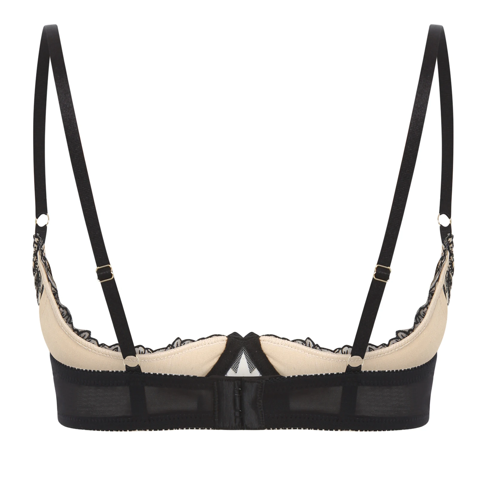 

Womens Sexy Lingerie Open Cups Vintage Embroidery Push Up Bra Balconette with Extra Thickened Removable Pads Underwire Bralette