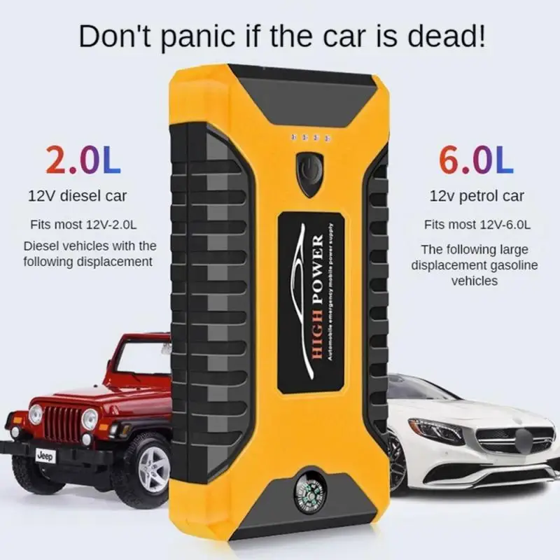 12V Car Jump Starter Auto Battery Booster Charger Car Emergency Booster Power Bank Starting Device Power Supply Battery Charging