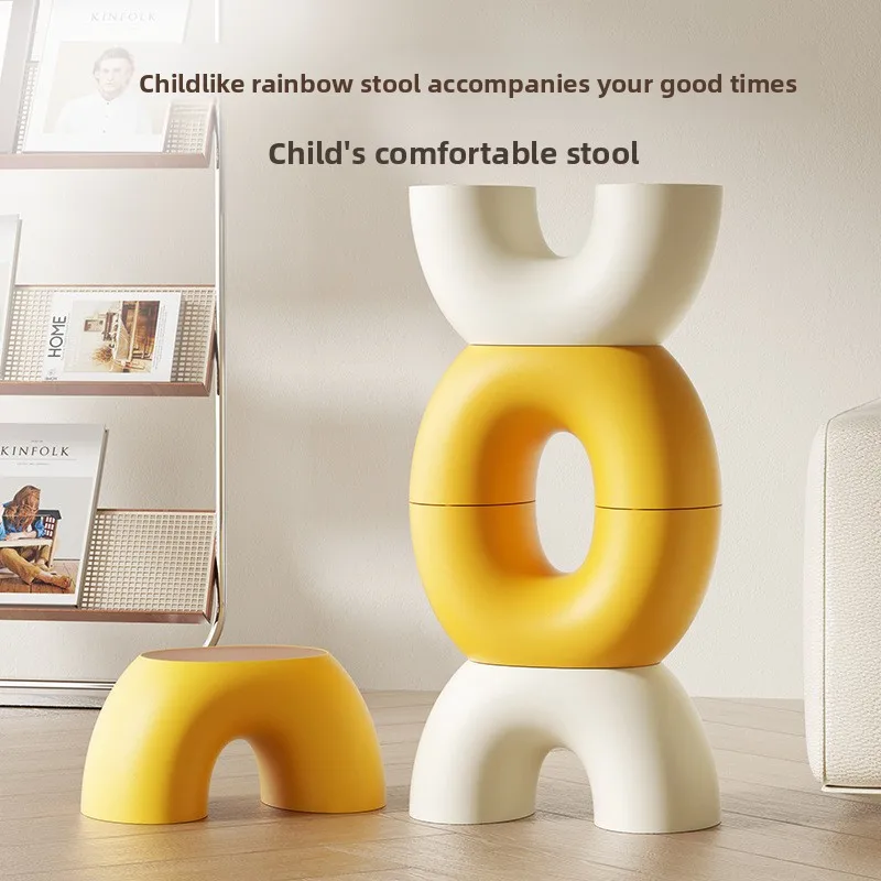 Nordic Rainbow Arch Stool For Kids & Adults, Cream White Minimalist Plastic Low Stool, Anti-slip Step Stool For Bathroom, Shoe C