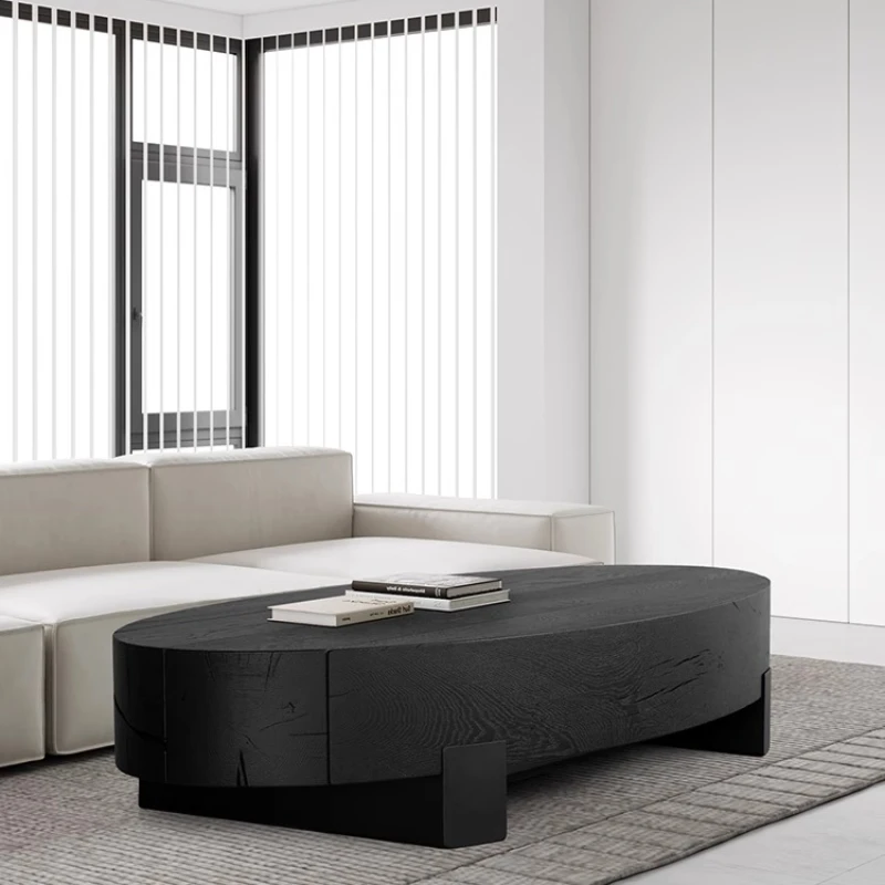 

Minimalist retro solid wood coffee table living room low table designer creative wabi black log coffee