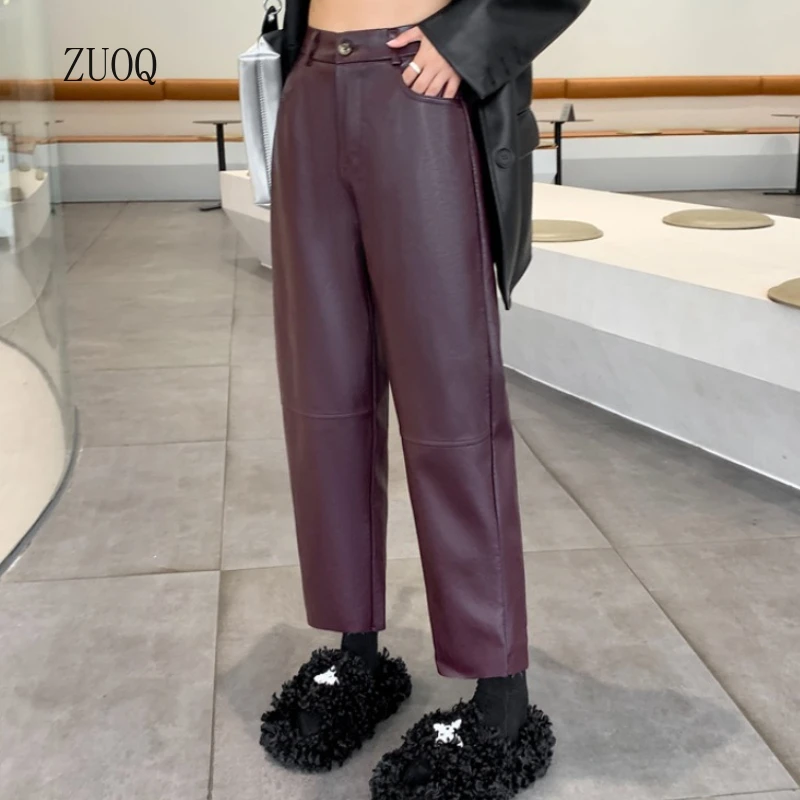 Pantaloni in pelle PU Donna 2025 Autunno e inverno Nuovi pantaloni casual a vita alta Pantaloni moda solidi Donna