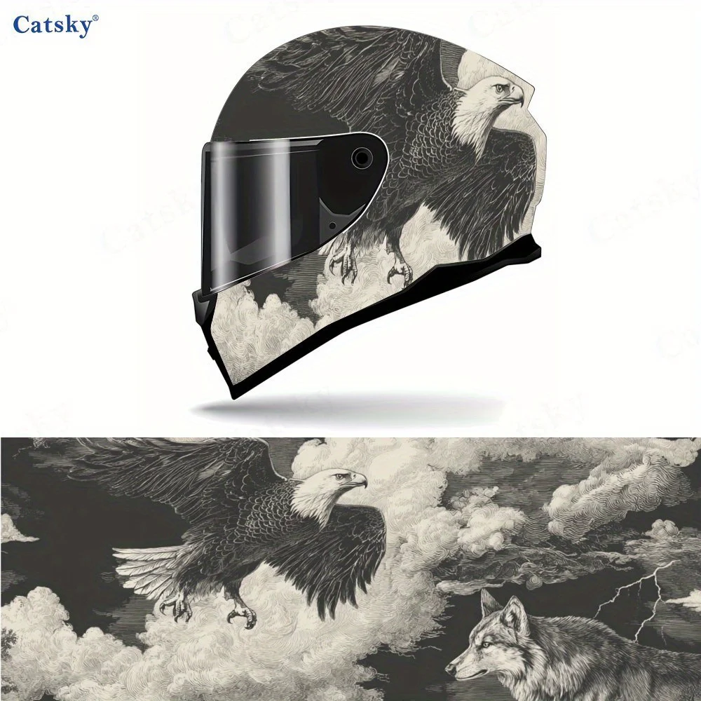 

Eagle & Wolf in Clouds Motorcycle Helmet Decal, Waterproof Self-adhesive Helmet Vinyl Wraps Sticker, Cool DIY Graffiti Film, Gif