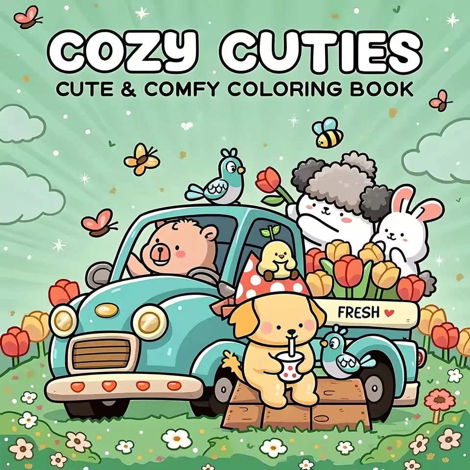 

28 Pages Cozy Cuties Coloring Book for Adult Stress Reduction | Colouring Book for Stress Relief and Mood Reduction Valentine