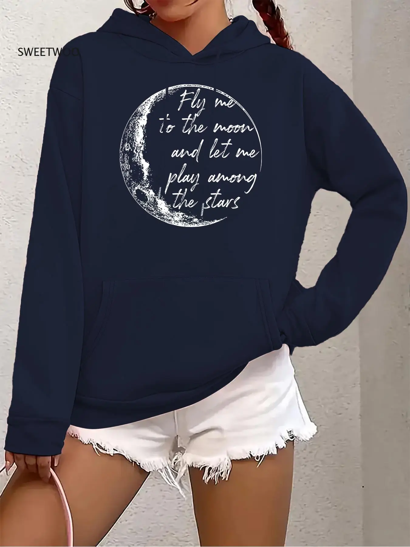 

Женская черная толстовка с дизайном Moon & Stars — принт «fly Me To The Moon and Let Me Play Among The Stars», повседневная