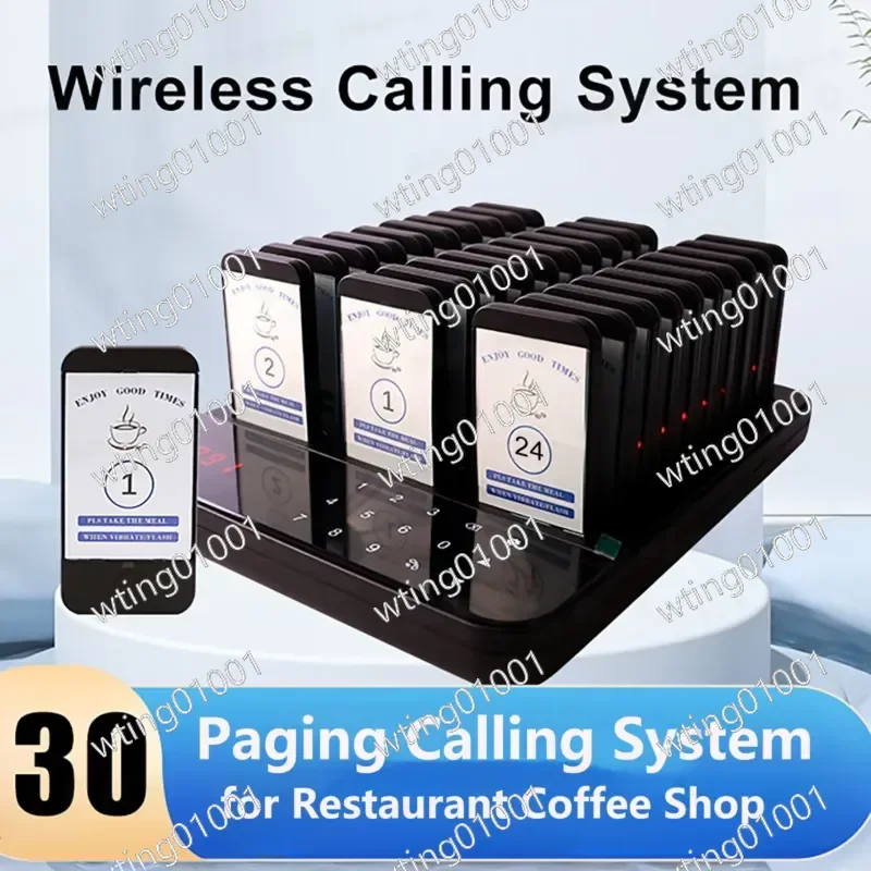 1 Master with 30 Wireless Restaurant Pager System Meal Taker Set Calling Device for Queuing Number Notification and Service