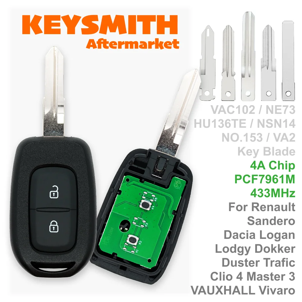 

KEYSMITH Remote Car Key 433MHz PCF7961M 4A For Renault Sandero Dacia Logan Lodgy Dokker Duster Trafic Clio4 Master3 VAUXHALL