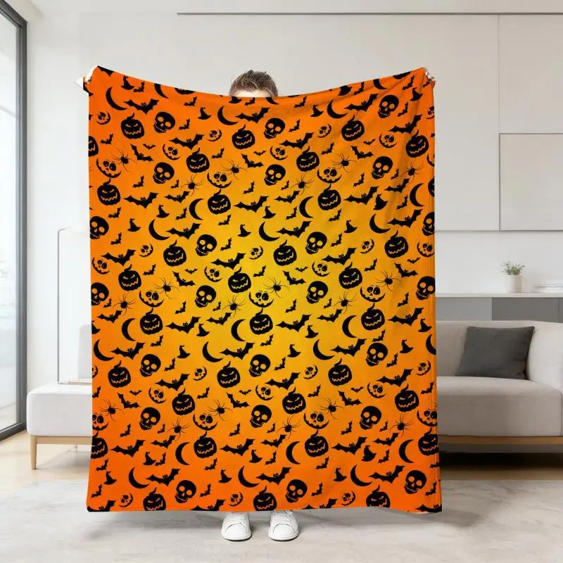 Halloween Warme Weiche Decke mit Geister-, Kürbis- und Totenkopf-Druck, Flanell-Schlafdecken, Multifunktionale Dekorative Decken – Detail 23