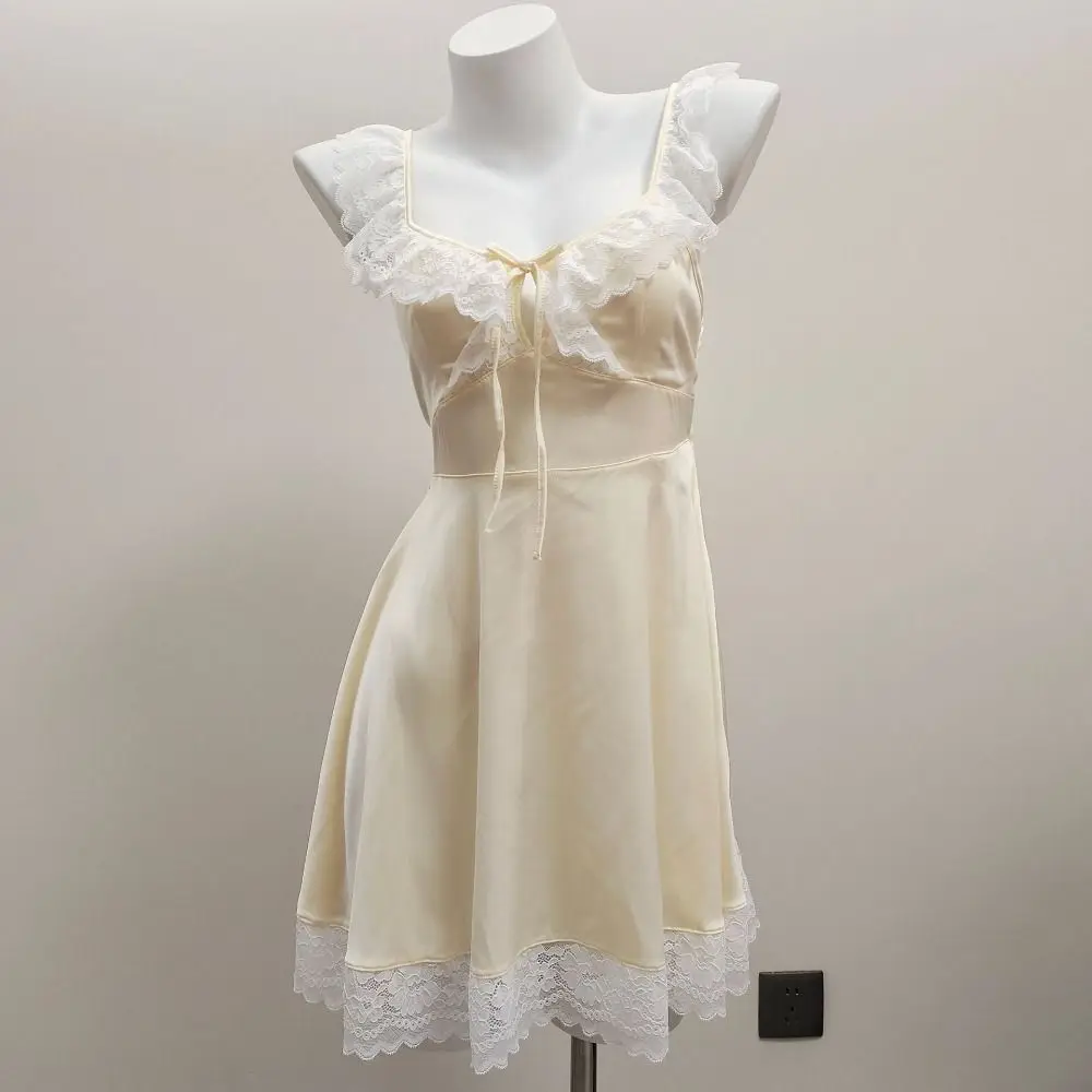 

Lace Up Pajama Dress Women Satin Silk Homewear Suspender Nightdress Sleeveless Sleepwear Lace Slim Sling Nightdress Female