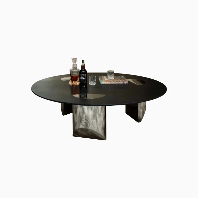 

steel coffee table living room household light luxury hanging creative villa small apartment round solid wood designer
