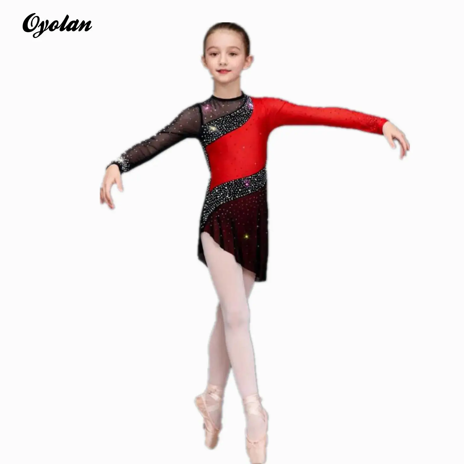 

Kids Girls Sparkling Rhinestones Rhythmic Gymnastics Leotard Artistic Figure Skating Ballet Jersey Lyrical Dance Dress Costume