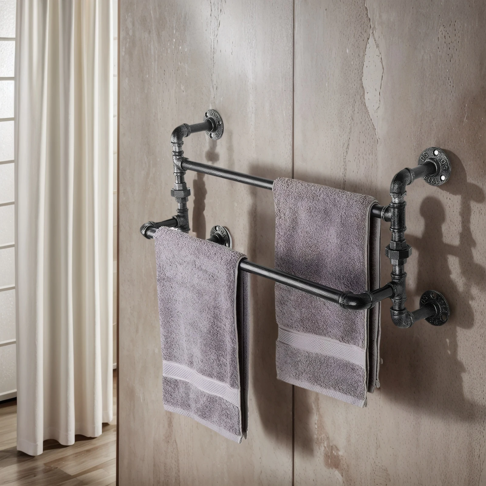 

Vintage Industrial Wrought Iron Towel Bar Wall Mounted Rustic Pipe Towel Holder Bathroom Shelf for Bath Towels and Washcloths