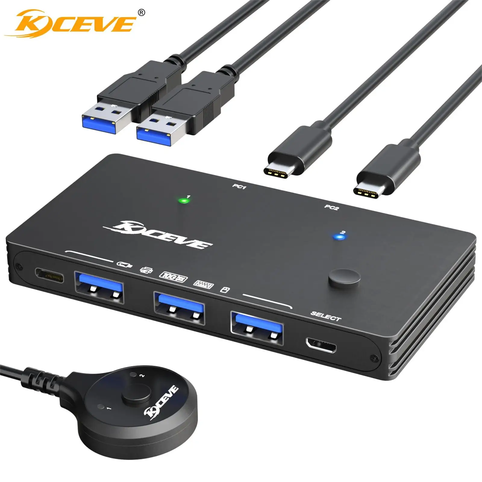 

USB 3.2 Switch 2 Computers USB C, KCEVE USB 3.2 10Gbps 2 in 4 Out for 2 PC Share 4 USB Devices, Printer Scanner Mouse Keyboard