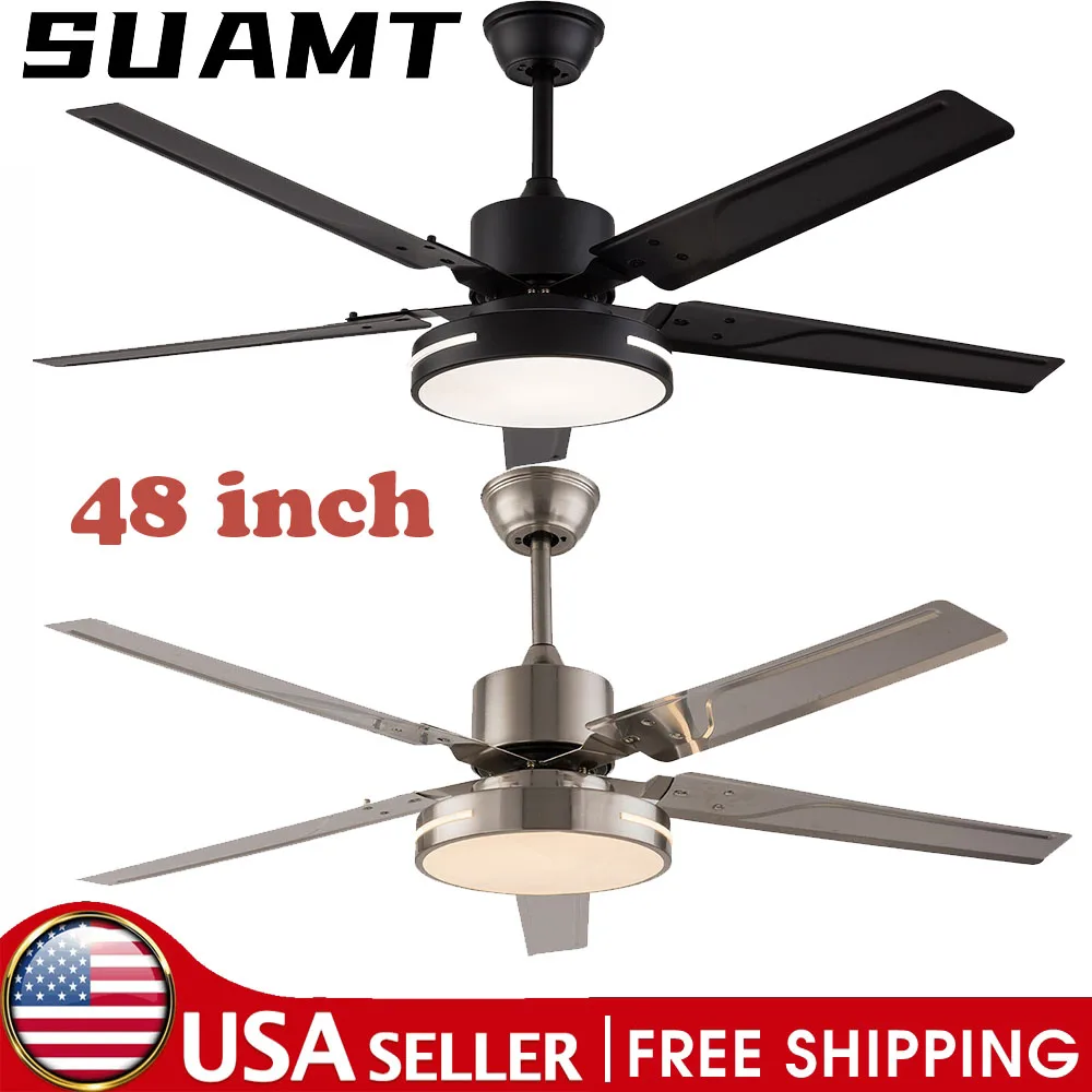 48 Inch Indoor Ceiling Fan Light with Remote Control 5 Blades Ceiling Fan Modern LED Ceiling Fan Silent Motor for Bedroom Living