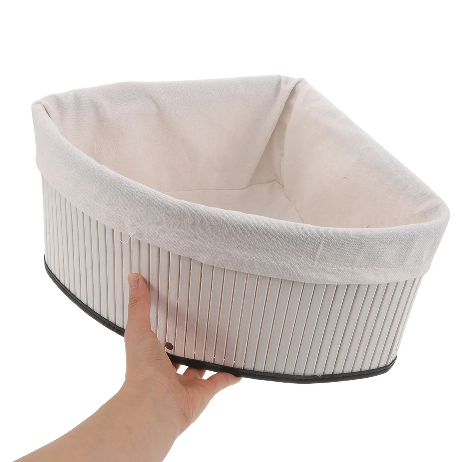 

Bamboo Woven Triangle Corner Basket Fan Shape Decorative Storage Organizer for Kitchen Pantry Shelf Bathroom Bedroom Office