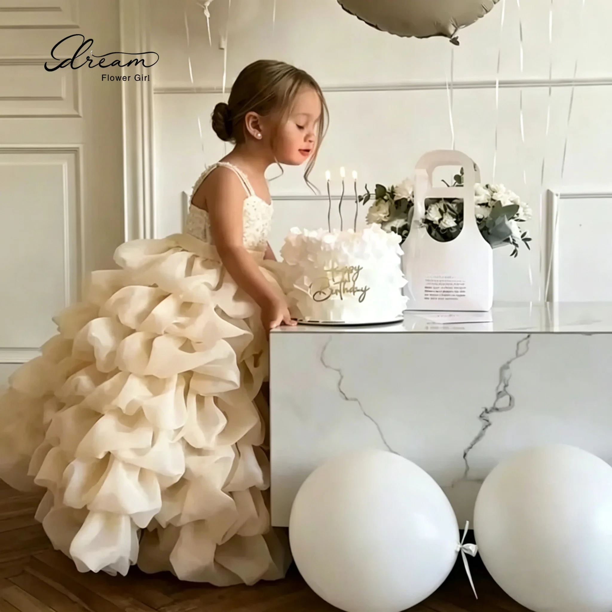 High-end, elegant, sleeveless, plunging neckline, backless, sheer top with a large, fluffy, flowing skirt evening dress