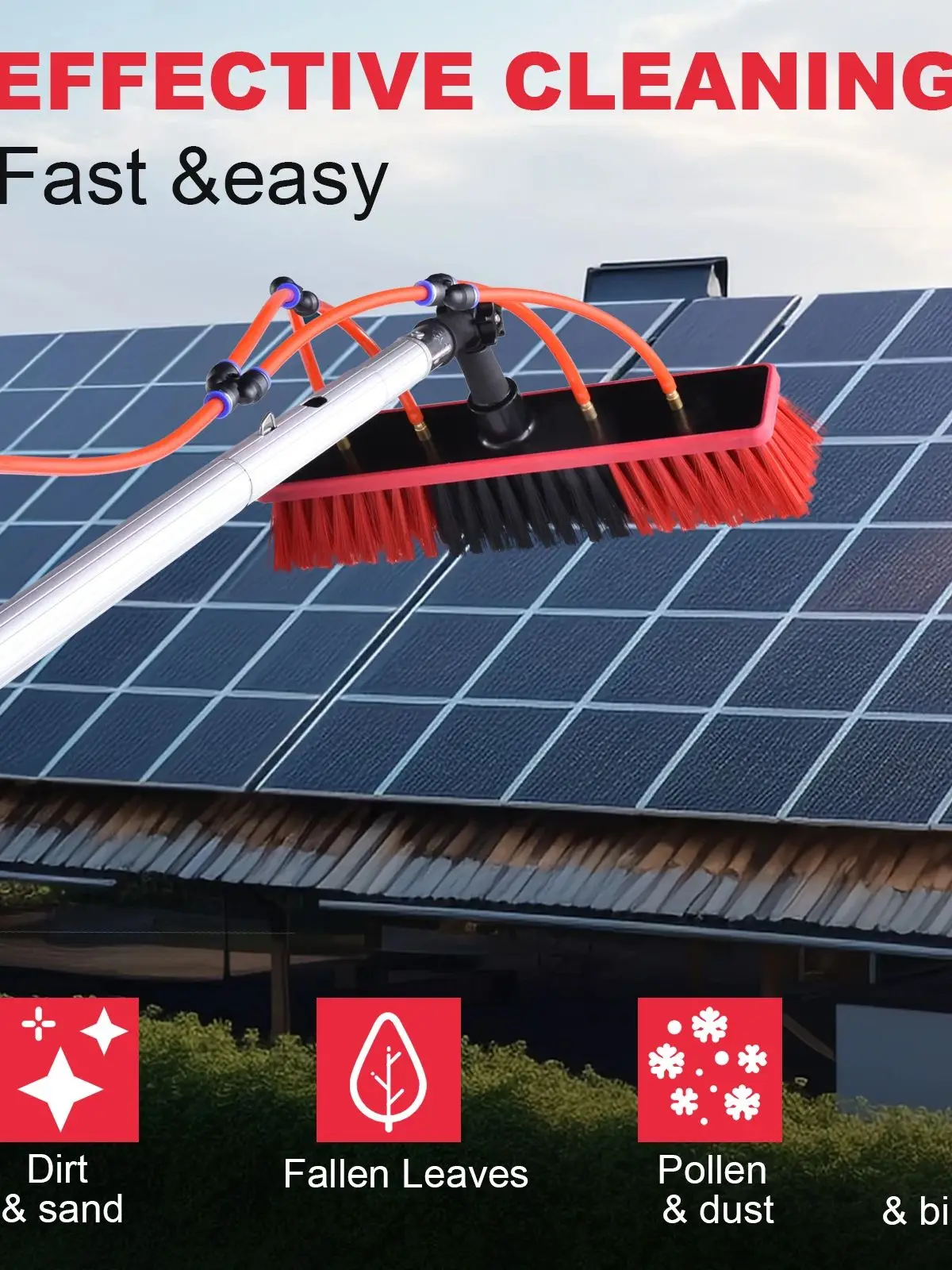 9 m Teleskop-Waschbürste, Aluminium-Waschbürste mit Wasseranschluss für Solarpanel, Terrassendach und Außenglas